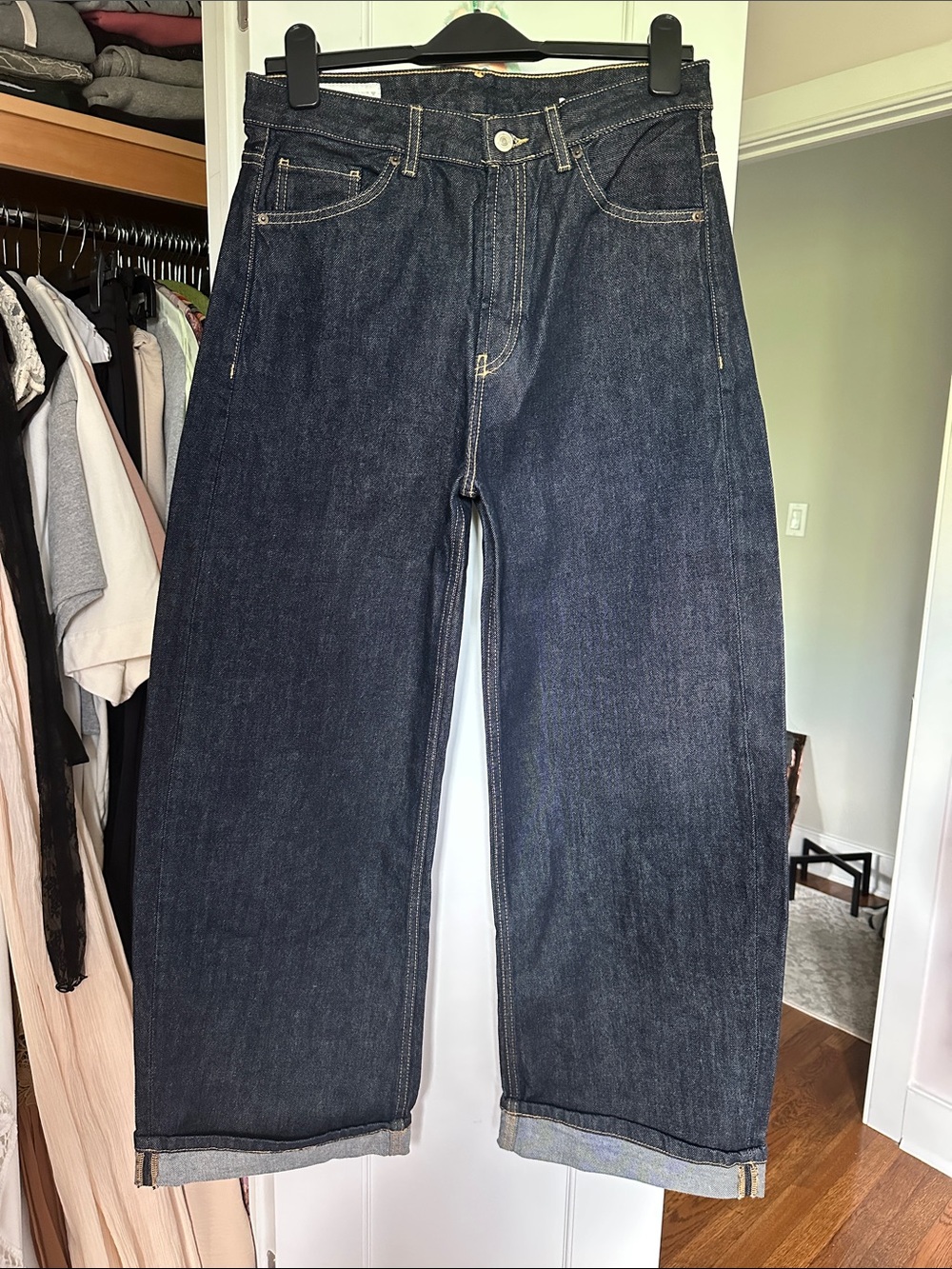 Zara TRF Barrel High Waist Jeans - Dark Blue